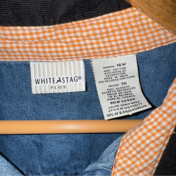 Vintage White Stag Shirt Womens 16W Blue Denim Halloween Embroidered Button Plus - Picture 7 of 11